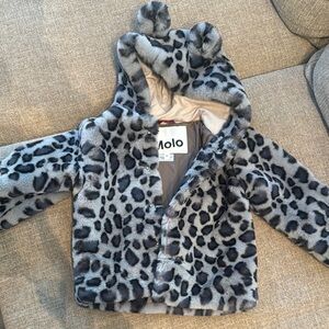 Molo Kids Leopard Print Faux Fur Jacket